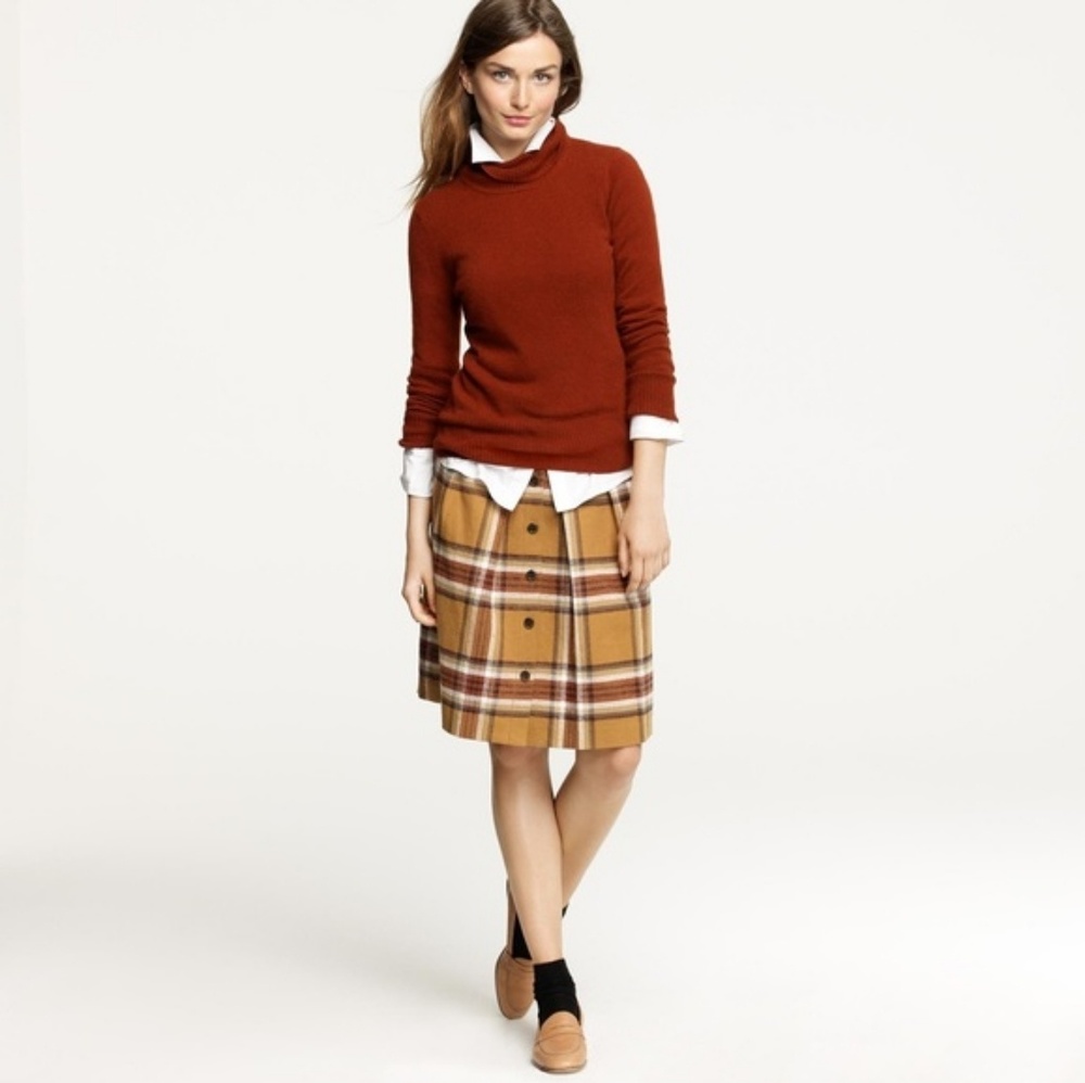 JCrew tan mustard plaid flair a-line skirt 2